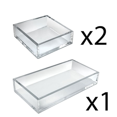 Azar Displays Deluxe Clear Acrylic Tray 3 Piece Set - Square Trays and Large Tray 556224